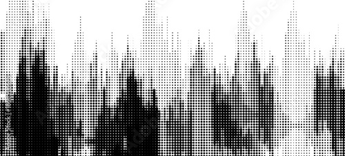 Pixelated bitmap gradient texture. Black and white dither pattern background. Abstract glitchy pattern. 8 bit video game screen wallpaper. Wide raster backdrop. Retro pixel art Illustration
