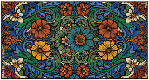 Colorful floral mandala with intricate symmetrical patterns