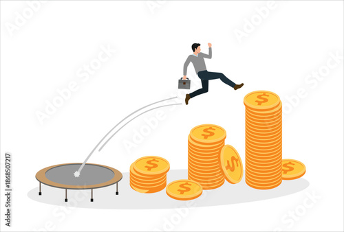 icon work Rising dollar currency, increasing income, dollar currency growth concept, business people climb the edge of rising dollar currency.
