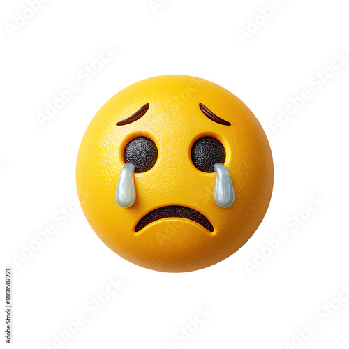 3D Crying Face Emoji with Tears and Sad Expression Isolated on transparent Background
