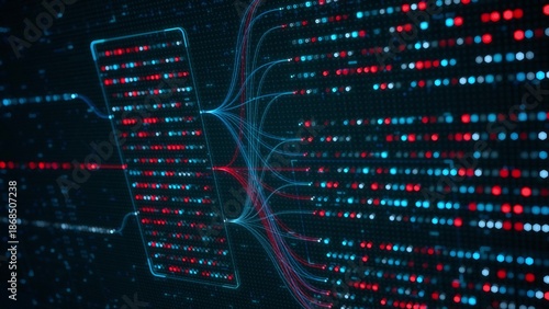Tableau sur toile Big Data Analytics Neural Network Data Flow Visualization, AI Machine Learning,