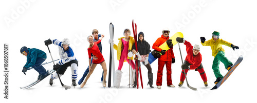 Canvas Print Minimal winter sports lineup composition isolated on white background