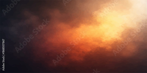 Abstract orange fire explosion creates a dramatic storm of light and smoke against a beautiful sunset cloudscape