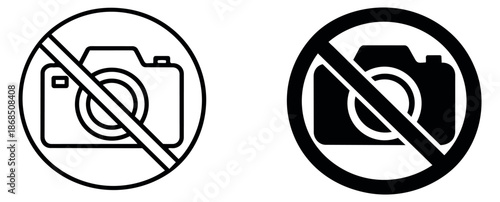 No photography icon set featuring line art and solid versions for prohibition signage
