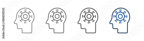 
Outline icon set psychographics with head design, gears and eight circular arrows