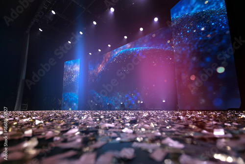 Canvas Print Colorful lights and confetti cover the stage at an exciting event showcasing vib