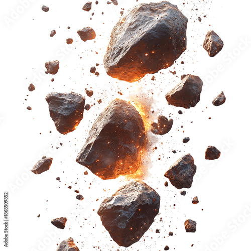 Asteroid explosion in deep space with large rocks flying apart