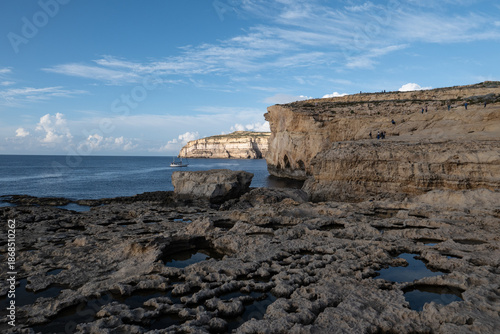 Rocky coastal cliffs and open sea dominate the landscape, showing raw Mediterranean shoreline shaped by erosion and winter weather near Saline, Malta, on 29 December 2025.