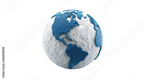 3d globe icon with stylized continents background isolated on a Transparent background, PNG file.