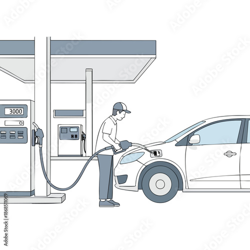 Man Refueling Car at Gas Station