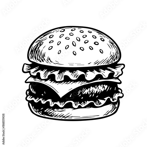 Hand drawn cheeseburger sketch for fast food menu