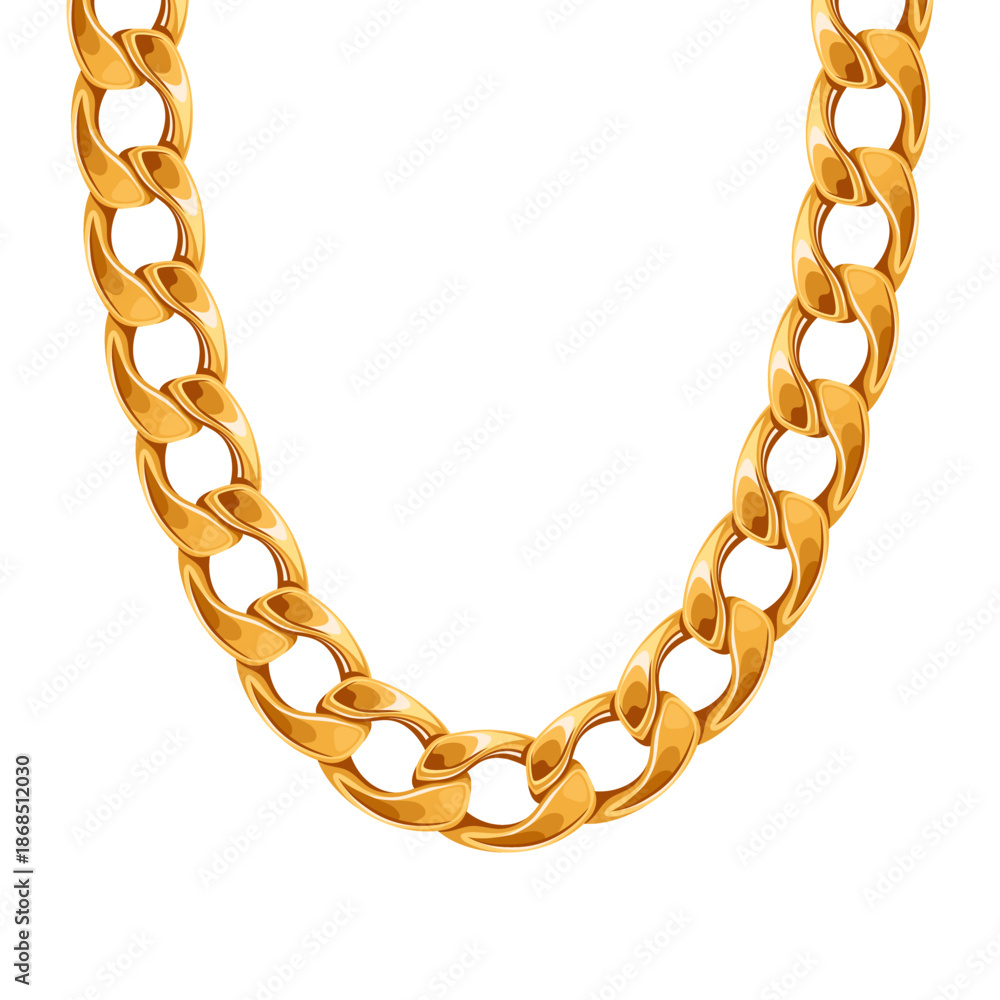 Obraz premium Beautiful shiny gold chain necklace or bracelet on white background. Jewelry golden vector illustration