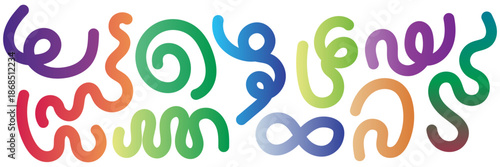 Colorful abstract wavy shapes, wave lines, swirls and curves set with smooth gradients, perfect for modern backgrounds, branding, and creative designs.