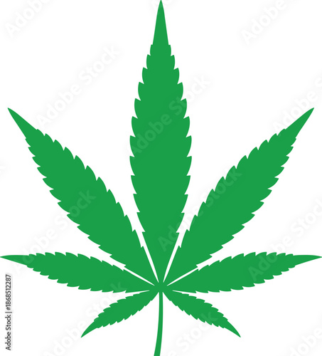 Green Cannabis Leaf Vector Icon, Marijuana or Hemp Plant Silhouette, Herbal Medicine, Recreational Use, and Legalization Concept Graphic Isolated on White.
