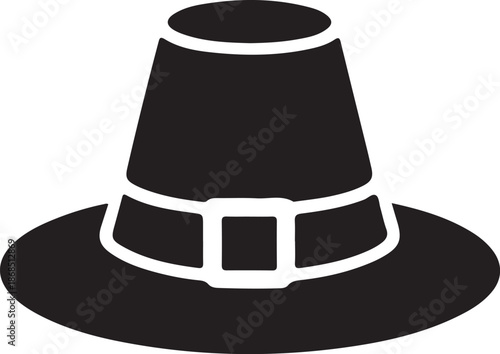 Black pilgrim hat with white buckle and brim