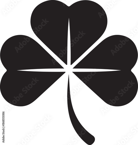 Black three leaf clover symbol with white lines radiating from center shamrock