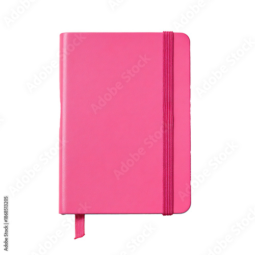 Pink Leather Notebook with Elastic Band and Bookmark Ribbon Isolated on tranpsparent Background