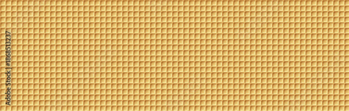 Ice cream cone background with golden waffle texture. Seamless diamond pattern with sweet crispy surface. Delicious dessert wall design. Realistic vector illustration