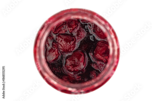 The homemade cherry jam in the jar