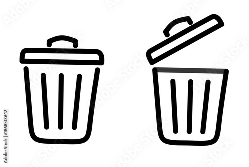 Trash bin icons showing closed and open lids, perfect for waste management, recycling, and delete UI design
