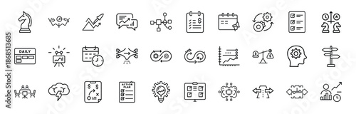 Collection of Diverse Line Icons and Symbols.