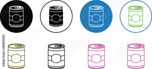 Eight beverage cans in various colors and styles drink