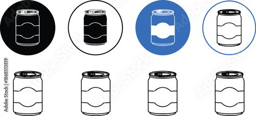 Set of eight beverage can in black white and blue drink