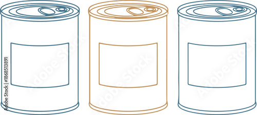 Three outline cans with blank labels and pull tabs