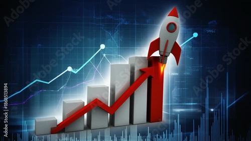 Rocket launch symbolizing growth and success in business animation