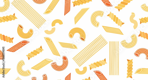 Various Types of Pasta Seamless Pattern, Italian Cuisine, Food Background.