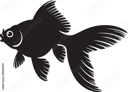 Black Goldfish Silhouette Icon Isolated on White Background