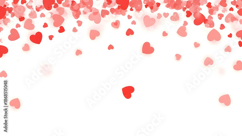 A romantic background of floating red hearts on white