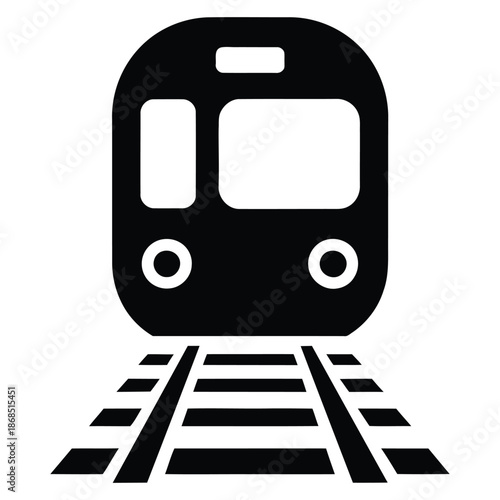 black train front icon illustration representing railway transport, metro subway travel, public transportation and urban mobility concept