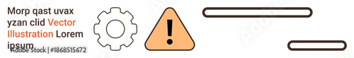 Safety protocols, risk management, workflow optimization, industrial design, engineering processes, system efficiency. Gear icon, warning triangle and lines. Safety protocols and risk management