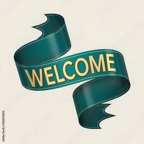 Teal ribbon with gold welcome text