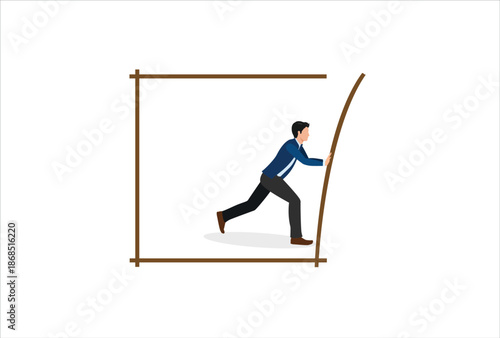Pushing limits challenge yourself to overcome boundary, effort and strength to push over limit, attitude to success, get out of comfort zone for freedom, businessman pushing to break boundary box.