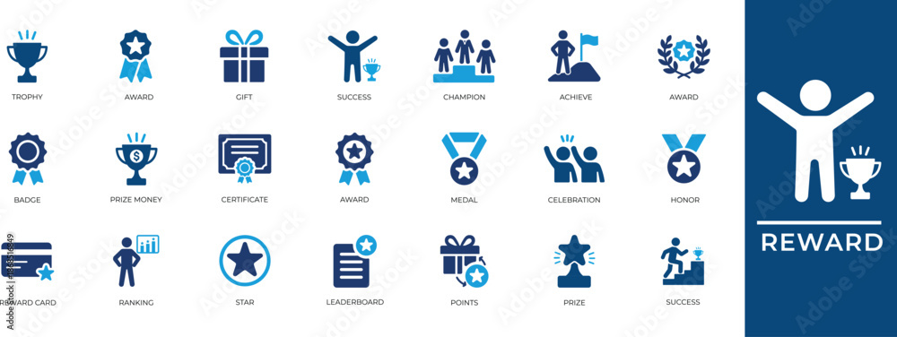 Foto Reward solid icon set for gamification, loyalty programs, and achievement tracking