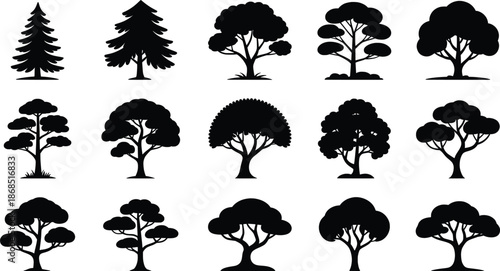 Tree Silhouette Collection Nature Icons Set.