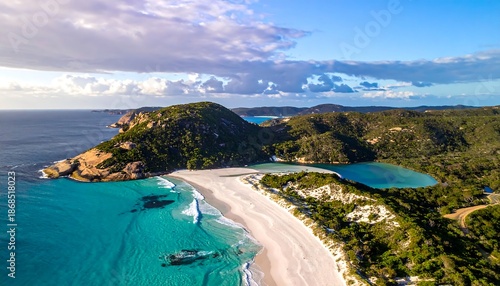 Aerial View of Tropical Beach and Islands.