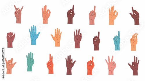 Collection of Diverse Hands Gesturing Different Signals and Symbols.