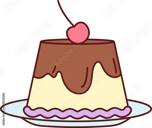 Pudding With Cherry Topping Cartoon