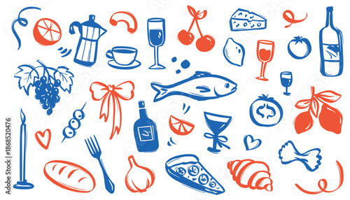 Hand Drawn Food and Drink Icons Collection.