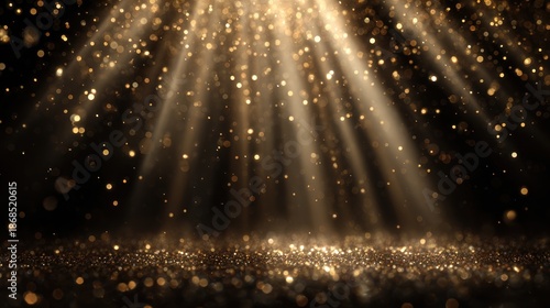 A lively scene with confetti falling from the sky under bright spotlights creates a festive feel at a celebration in the evening. The air glows with excitement