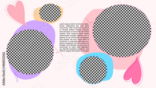 Modern Romantic Photo Collage Social Media Post Mockup Template Multiple Photo Frames Pastel Colorful Background. Abstract Heart Hand Drawn Organic Shapes and Copy Space Area Design Vector