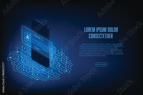 Holographic Digital Cassette Tape with Glowing Circuits.