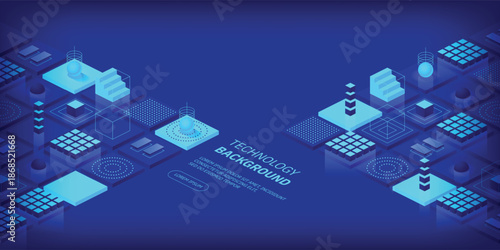 Isometric Abstract Digital Blockchain Network Structure Visualization.