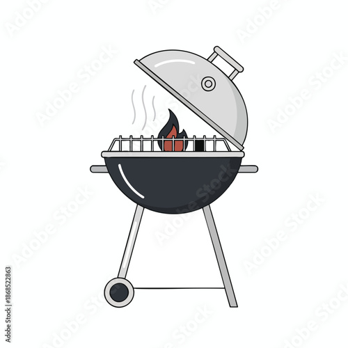 Illustration of a barbecue grill with open lid and grill marks