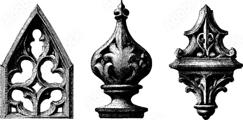 Vintage gothic window architectural elements set for artistic design