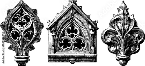 Gothic window architectural details vintage engraving for design and decoration