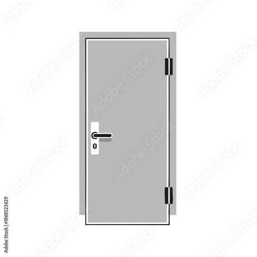 Gray Metal Door with Lock and Hinges